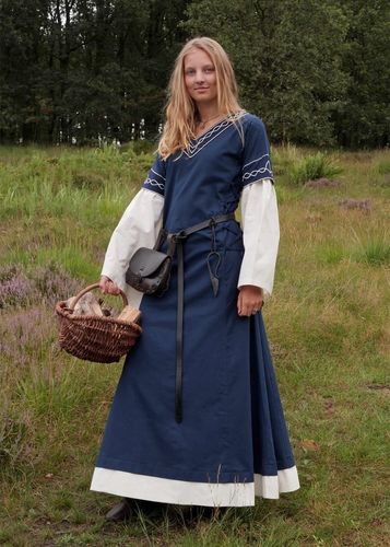 ALVINIA, medeltid  Klänning, blå/natur bomull
