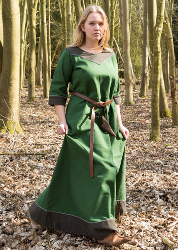 SIGNE,medeltida klänning grön, fast canvas