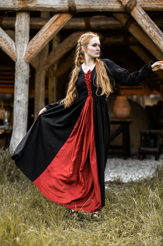 MEDUSA, medeltida klänning, svart / röd
