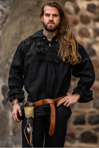 DRACULA - Middelalderskjorte med flæser, sort
