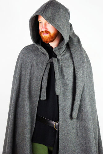 HERVOR - Tung middelalderkappe, uld, spidshette, grå