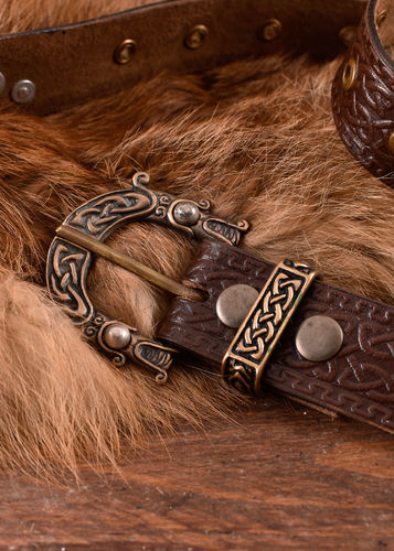 Læderbælte, keltisk mønster, 170 * 4, brun