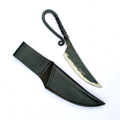Germansk kniv, håndsmedet, ca. 10 cm, læderskede