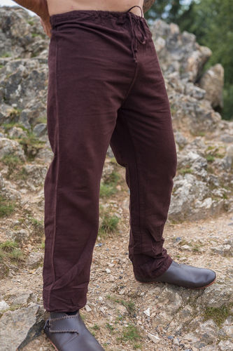 DAMUND, linen bukser med snøring, brun