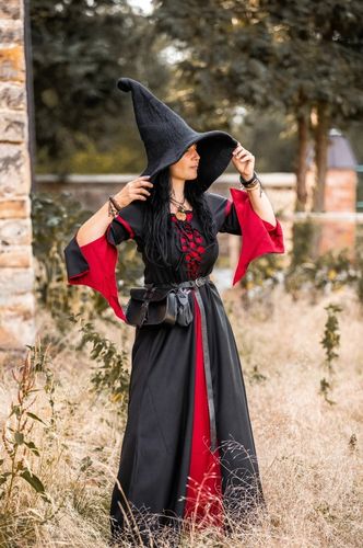 GREDE, middelalder kjole, svart / rød