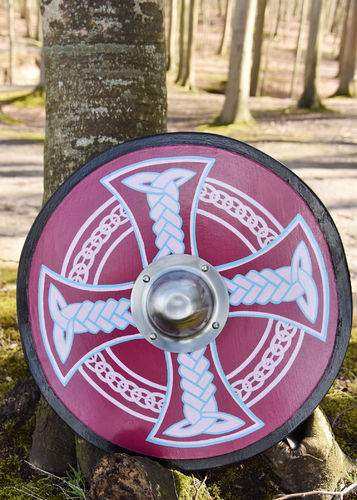 Viking rundt skjold, keltisk kors motiv håndmalet