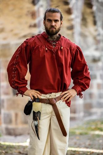 RIAN, medeltidsskjorta - snörning, cotton röd