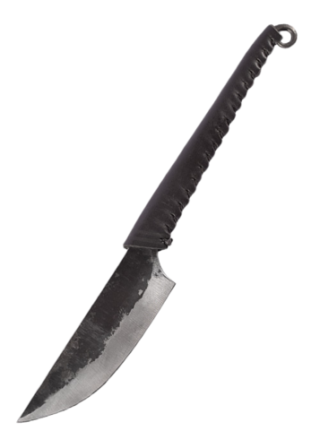 Smedet kniv med læderhåndtag, ca. 21 cm