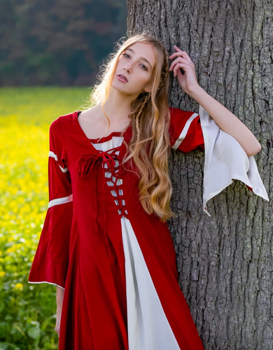 GREDE medeltida klänningen röd / natur