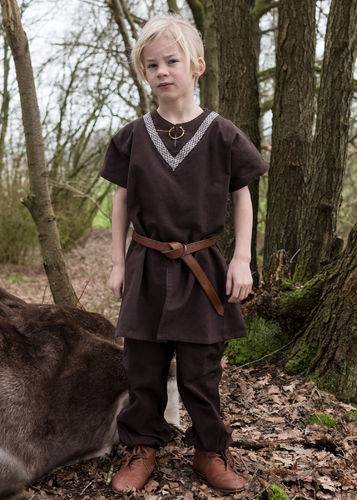 SALE - KIRIL, medeltida skjorta för barn, brun - 164