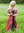 ELA - Medeltida klänning för barn, kort ärm, röd/svart