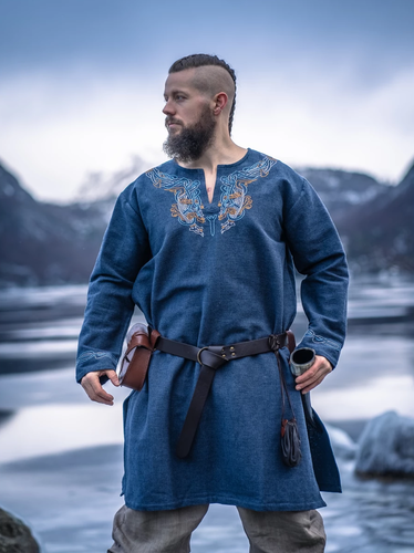 SNORRI, viking tunika, urnes-stil, GRÅ-BLÅ