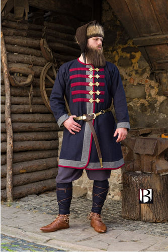 BAATAR - Rus kappa blå / mörkgrå / röd ull